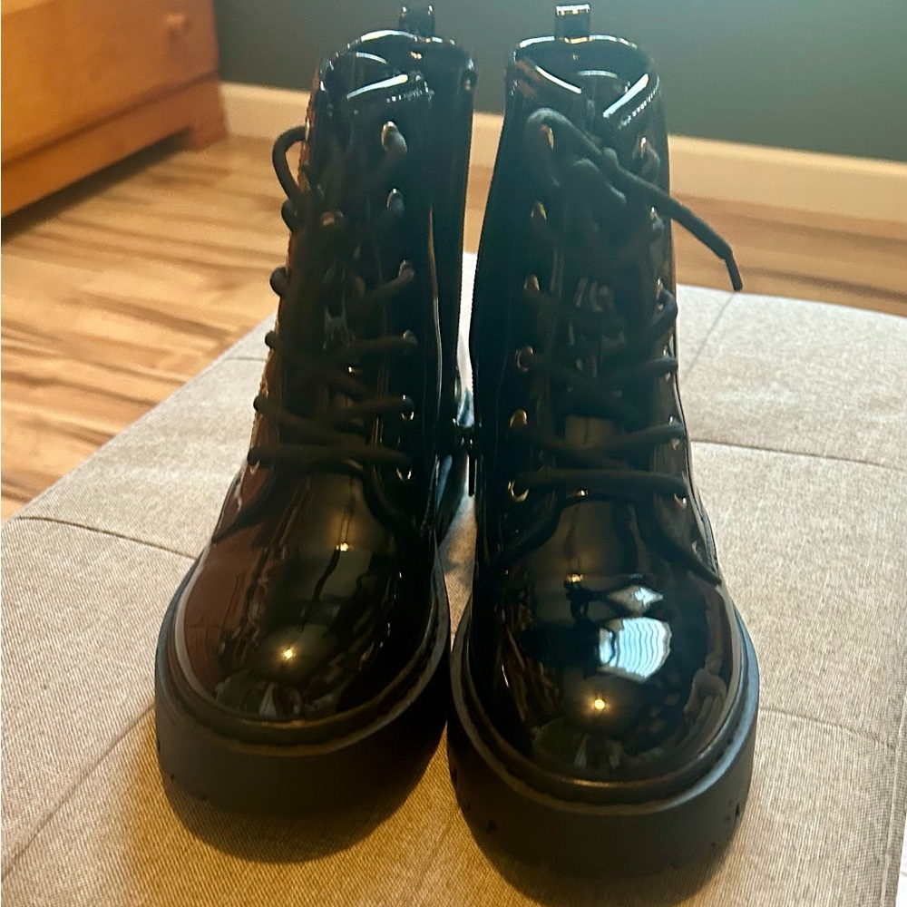 Steve Madden Black Patent Combat Boots